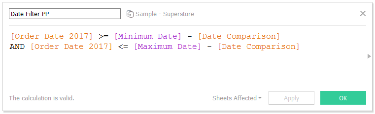Tableau Date Filter Prior Period Calculated Field