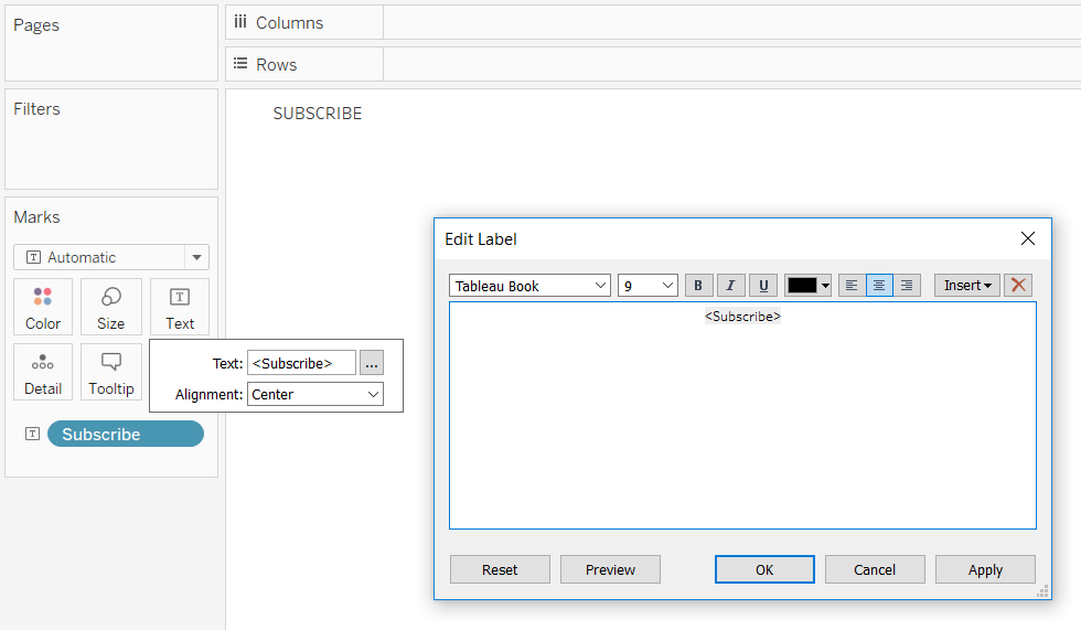 Tableau Button Edit Text Marks Card