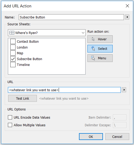 Tableau Subscribe Button URL Dashboard Action
