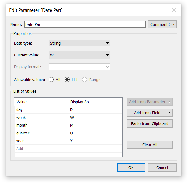 String Parameter to Select Date Parts in Tableau